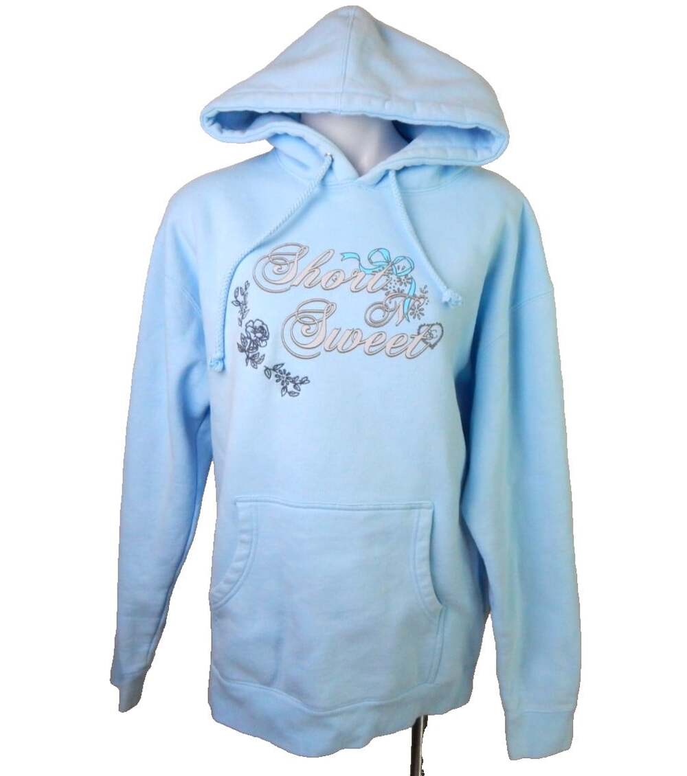 Sabrina Carpenter Large Hoodie Short N Sweet Tour Baby Blue Fleece Sweatshirt